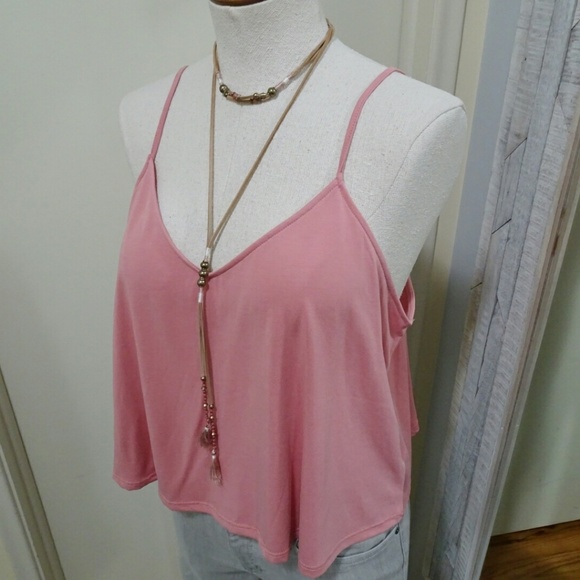 Lush Tops - Lush Cropped Swing Cami in Rose Light Pink NWT